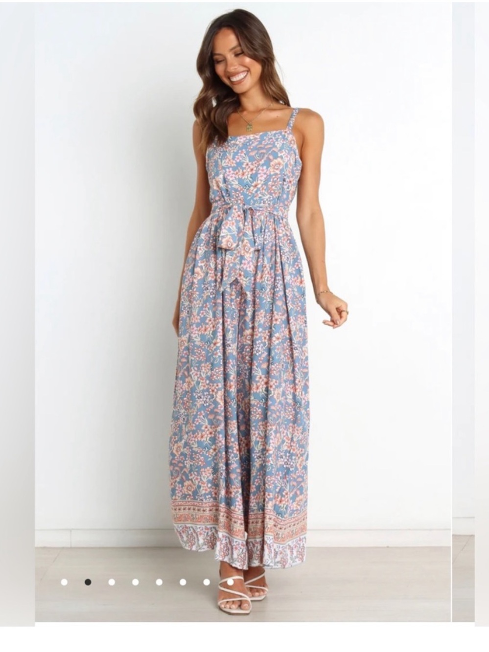 Petal & Pup Blue and Pink Floral Maxi Dress with Waist Tie